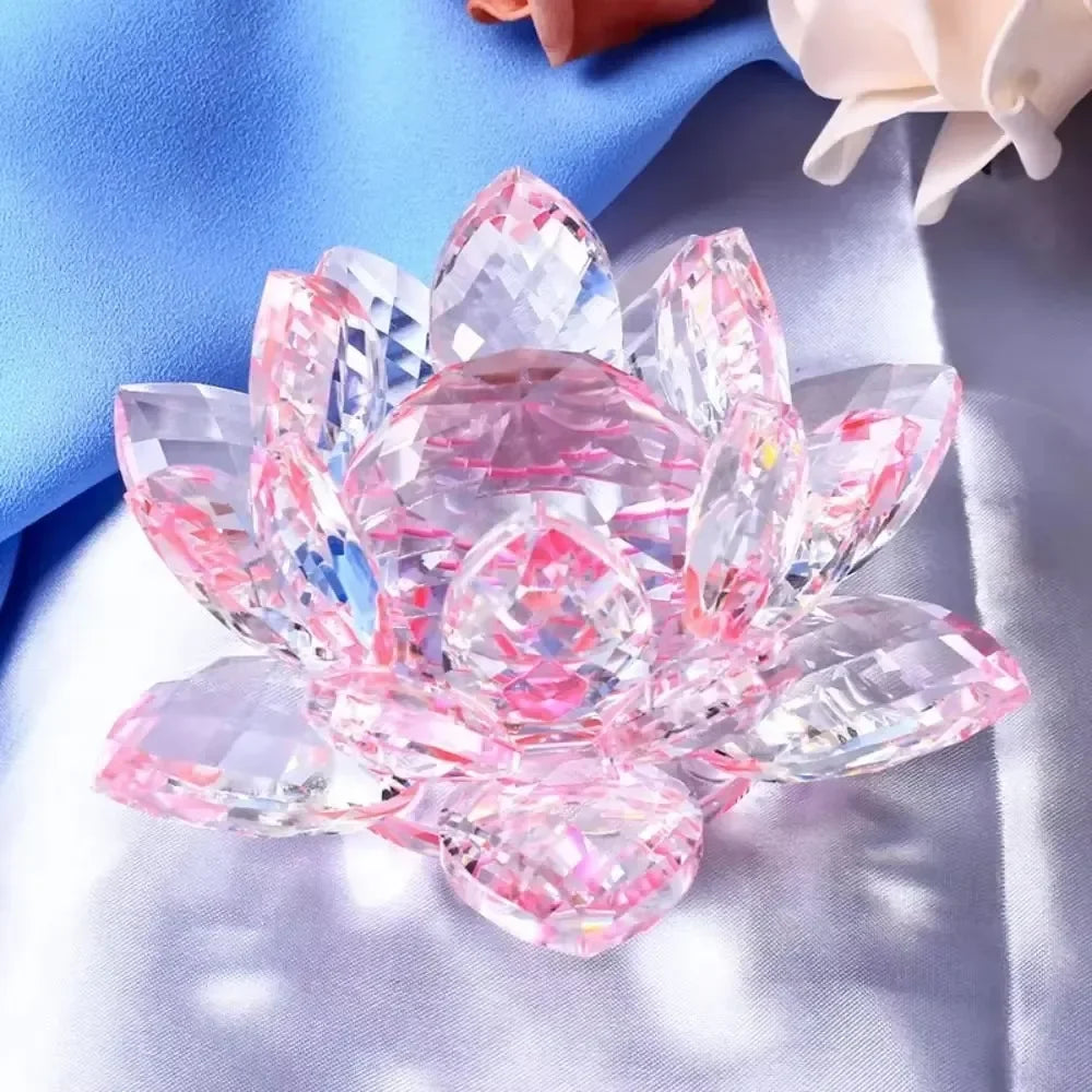 60-140mm Crystal Lotus Flower Figurine Home  Decoration - Glass Craft Paperweight - Table Ornaments