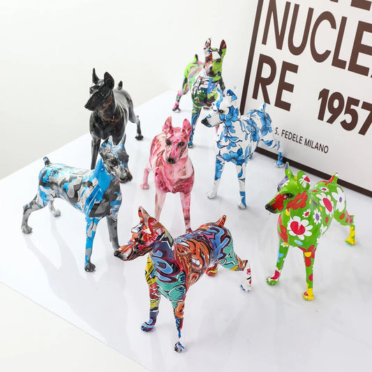 Creative Pet Handle Graffiti Color Doberman Dog Statue