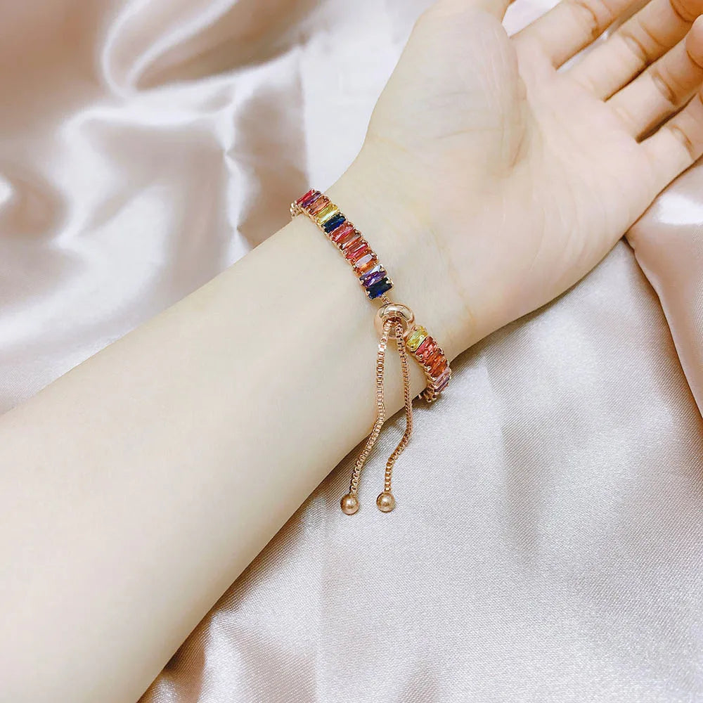 Adjustable Multicolor Tennis Bracelets for Women - Ladies  Rainbow Colorful Zircon Charm Bracelet