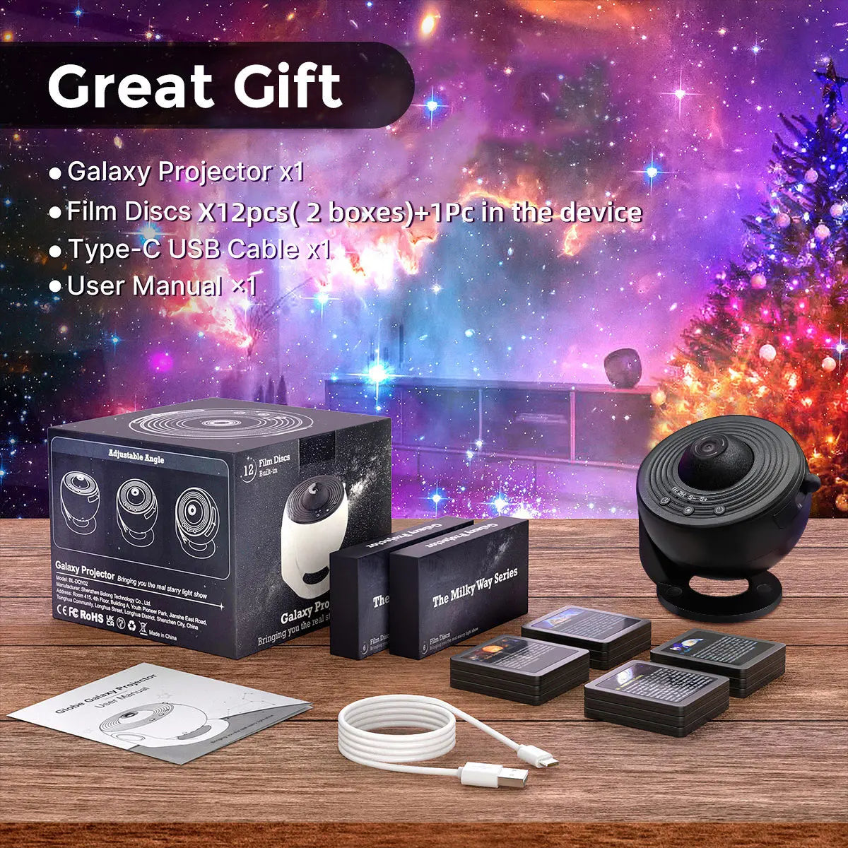 13 In 1 Galaxy Ultral Star Projector HD Image - Area LED Night Light, - 13 Film Discs,360° Rotate for
