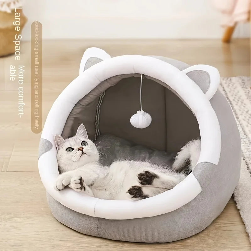 Comfortable Cartoon Cat House with Removable Pad -  Modern Style Pet Bed