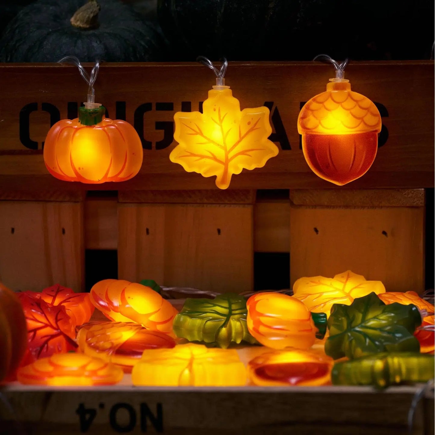 LED Pumpkin Maple Leaf Acorn String Lights， Decoration for Halloween - Thanksgiving - Christmas,