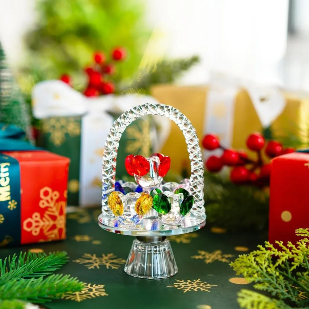 Crystal Sunflower Figurine Collectible Glass Flower Ornament Statue