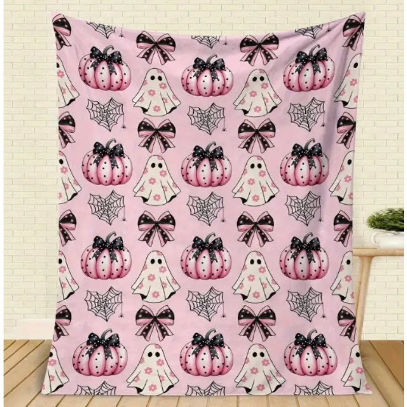 Halloween Blanket with Spooky Pumpkin and Ghost Pattern for Sofa, Bed