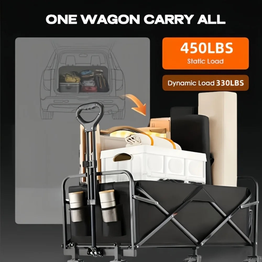 330/450LB Heavy Duty Foldable Utility  Wagon With Terrain Car storage car Wheels, Side Pockets,