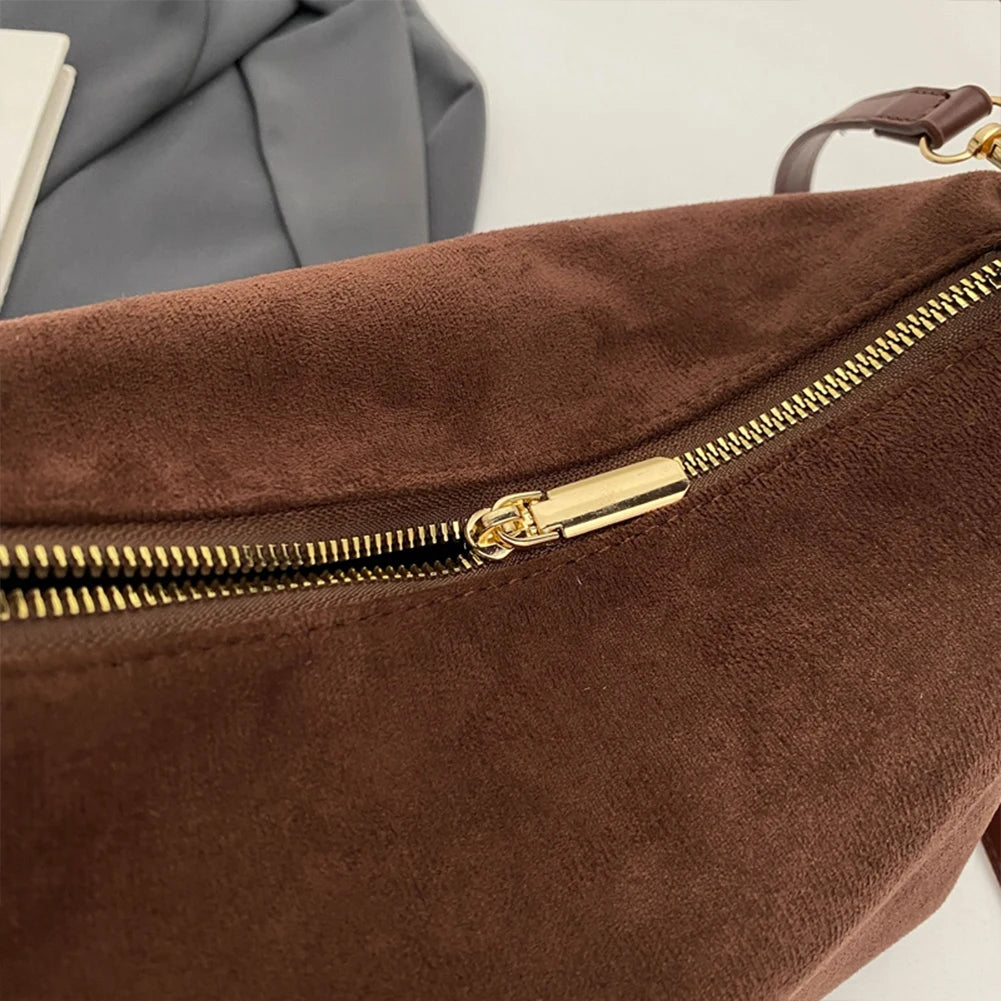 Women Suede Shoulder Bag Adjustable Strap - Crossbody Bag With Inner Pocket Handbag