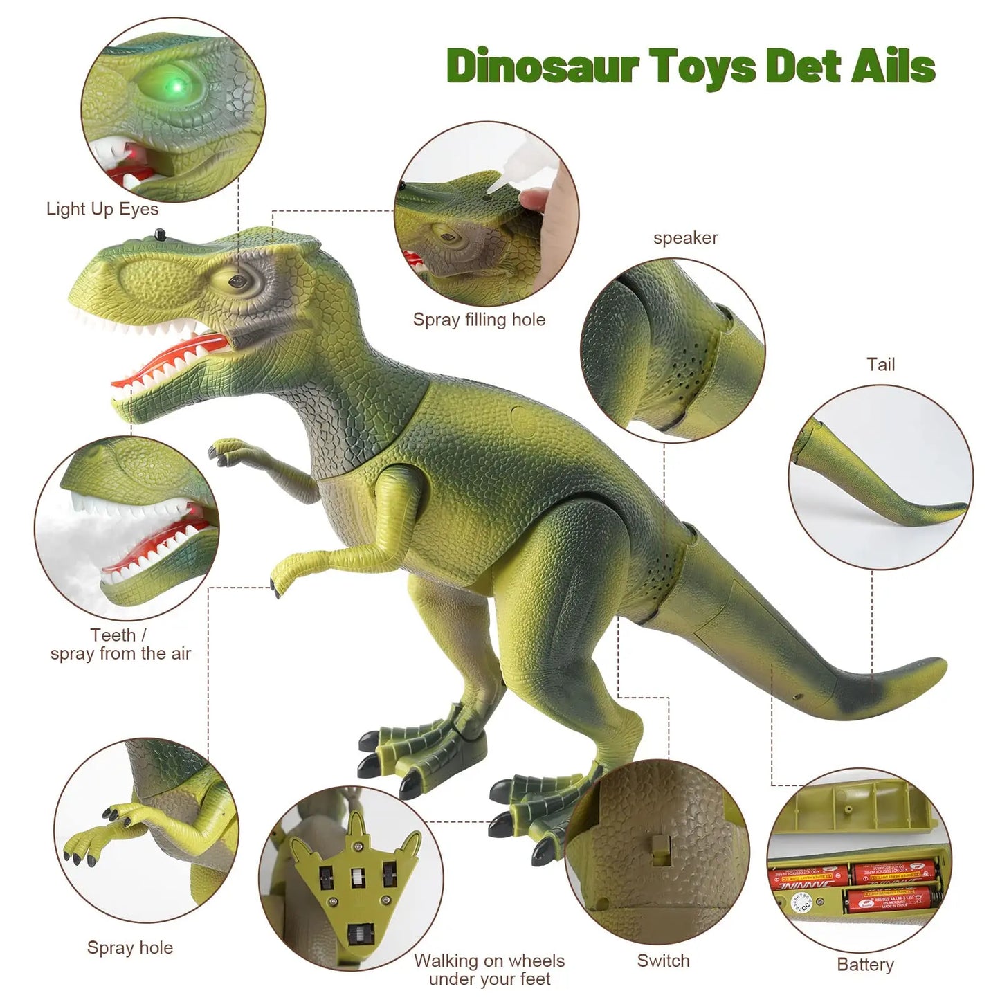 Remote Control Dinosaur - Toy Spray Walking Tyrannosaurus - Rex Roaring LED Light - Children Dinosaur
