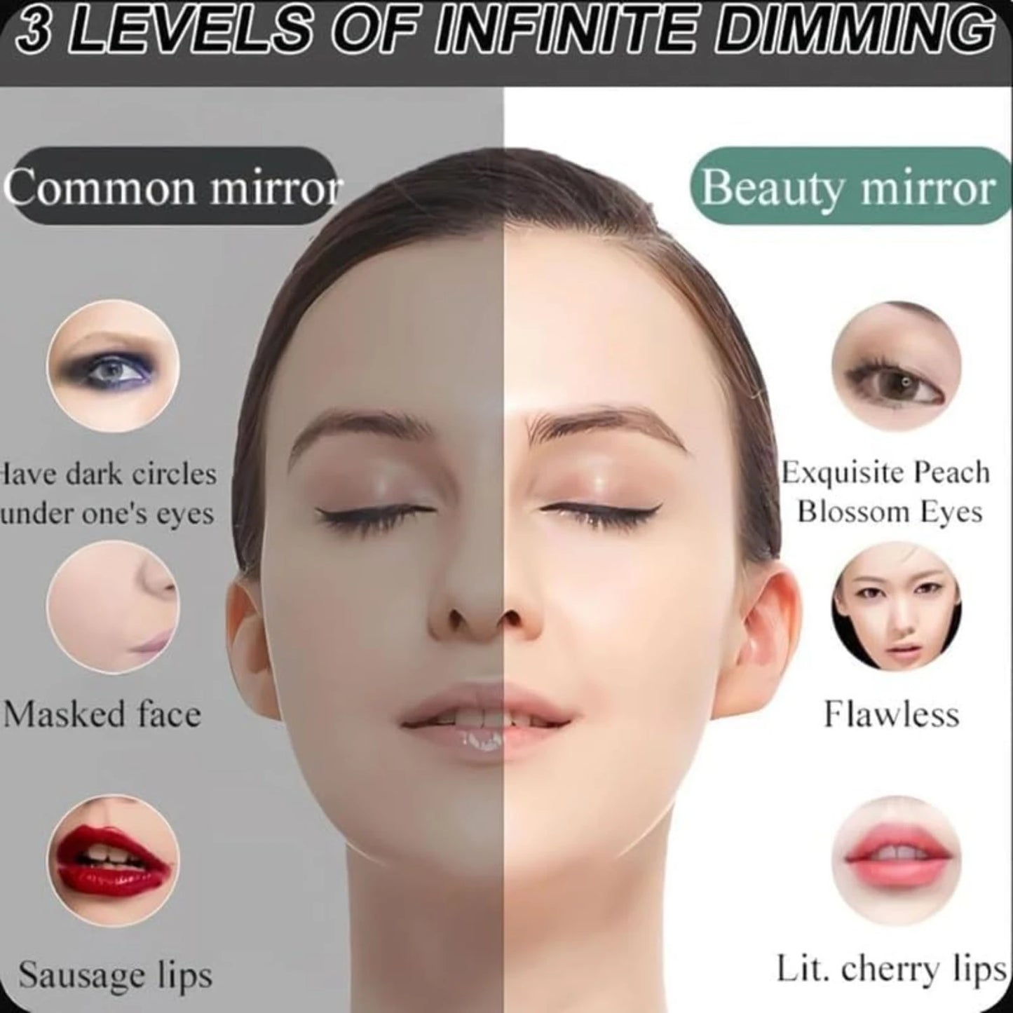 Rechargeable Lighted LED Makeup Mirror - Three Color Adjustable & Brightness White Mirror