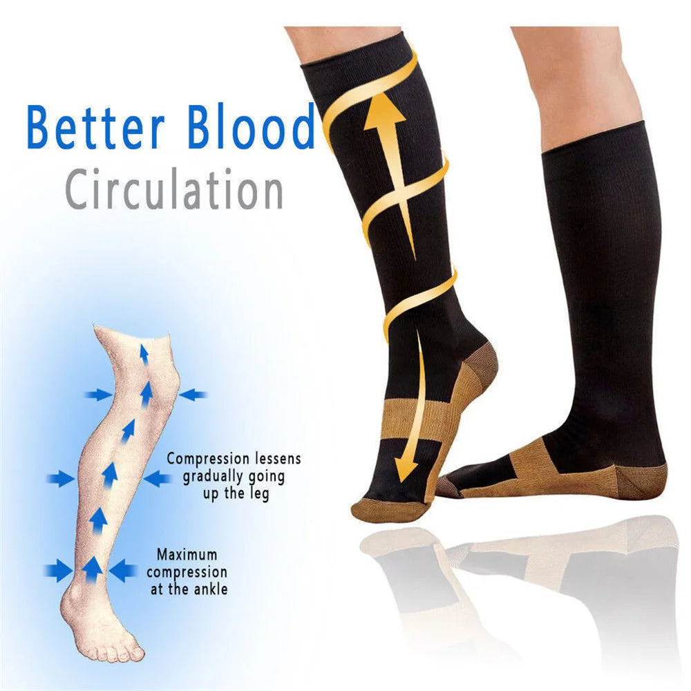 6 Pair Copper Compression Socks Women -Men Anti Fatigue Pain Relief Graduated Unisex Compression Stockings- Knee High 20-30 MmHg