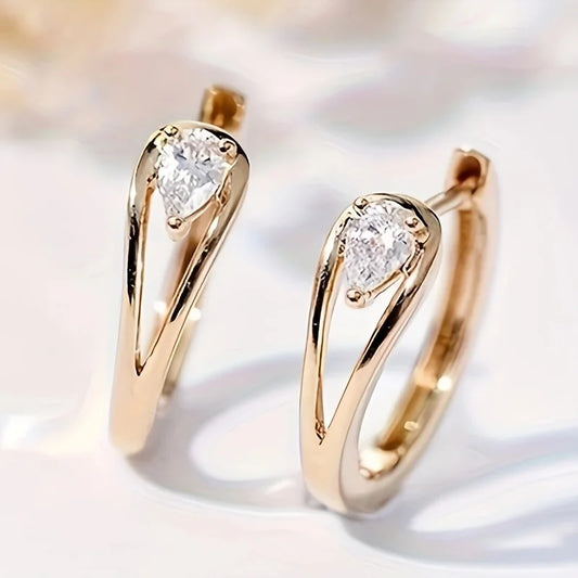 Pair Geometric Hoop Earrings – Copper with Zircon Inlay for Everyday Wear