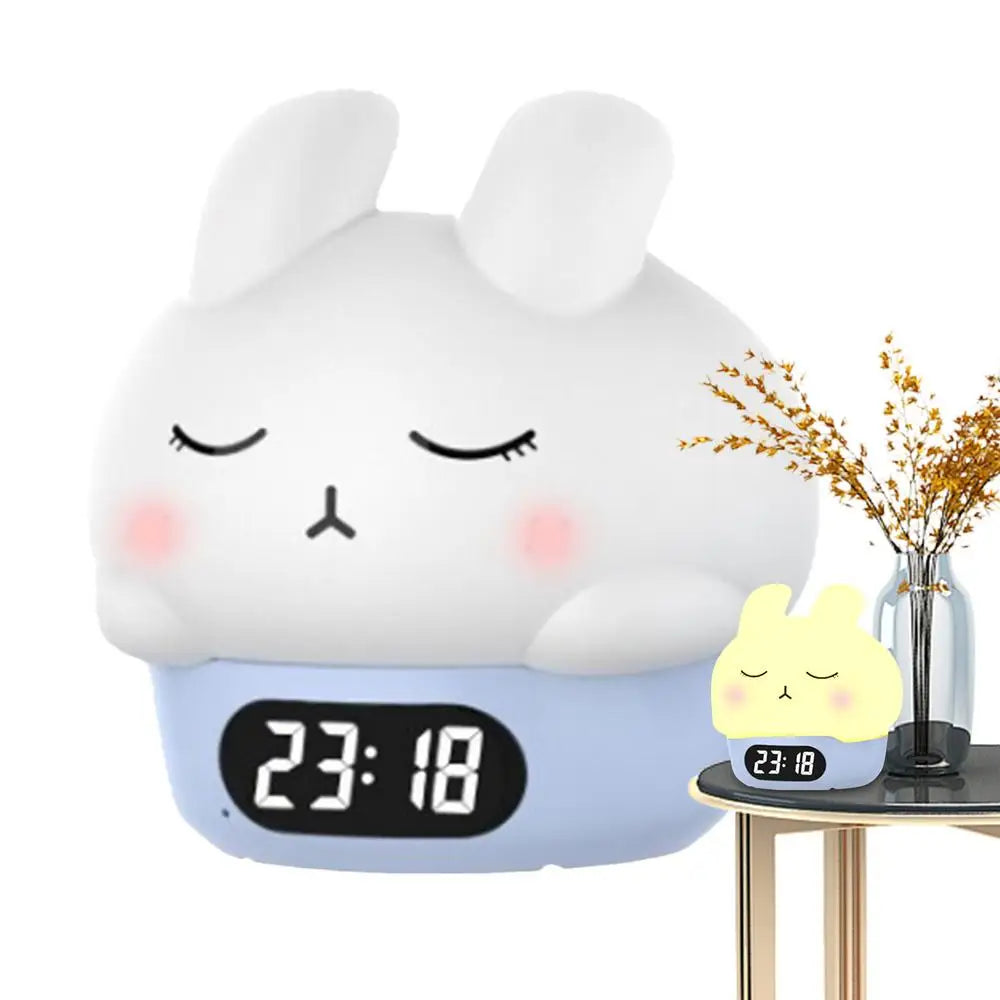 Bunny Alarm Clock Sleep Training Night Lights Rabbit Silicone Pat Light Rabbit Digital Alarm Clock Fun Rabbit Wake up Lamp