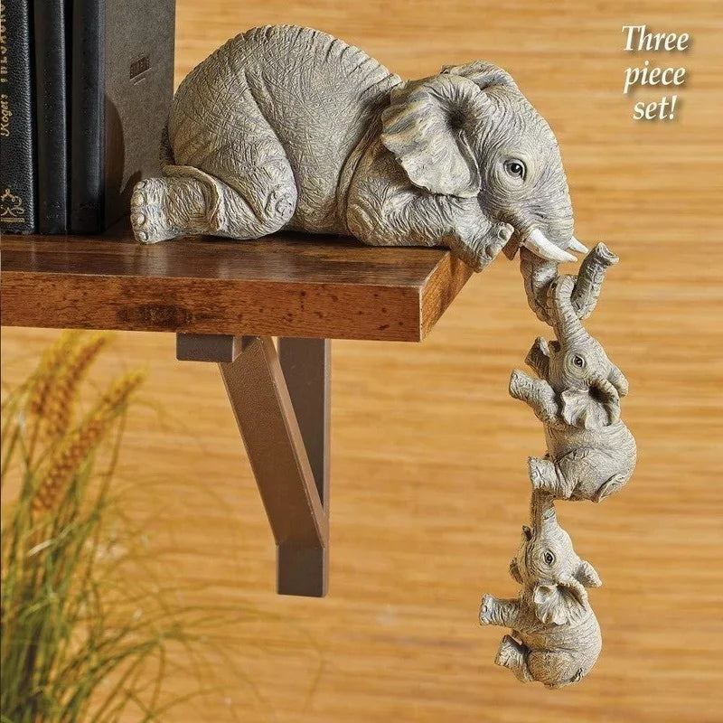 3pcs/set Cute Elephant Figurines  Holding Baby Elephant