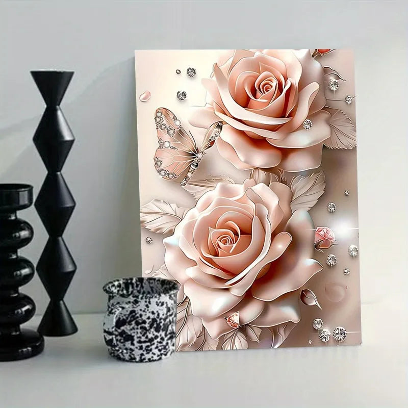 Creative Wall Art  Pink Rose Butterfly Canvas