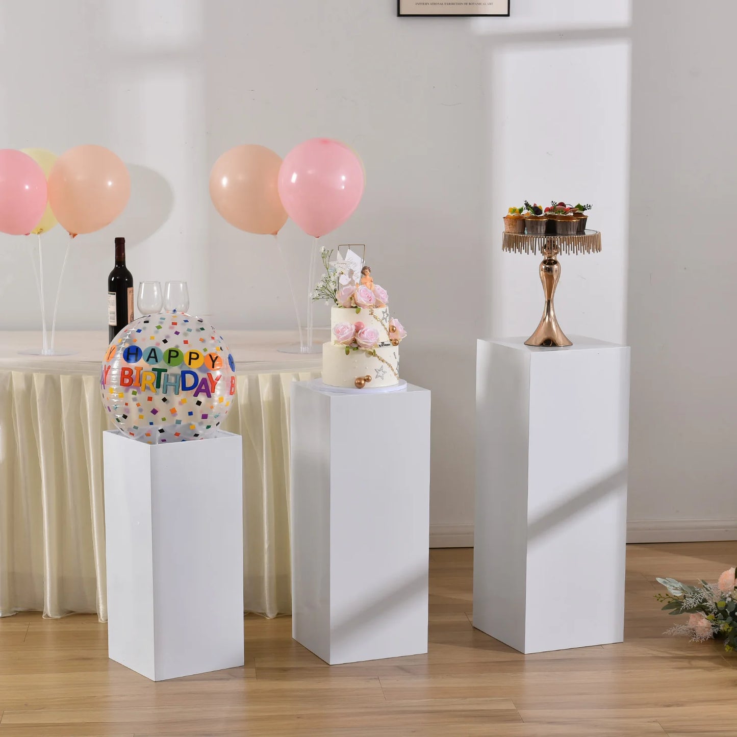 3PCs Metal Display Pedestal Stand  - White Pedestal for Sculpture Display