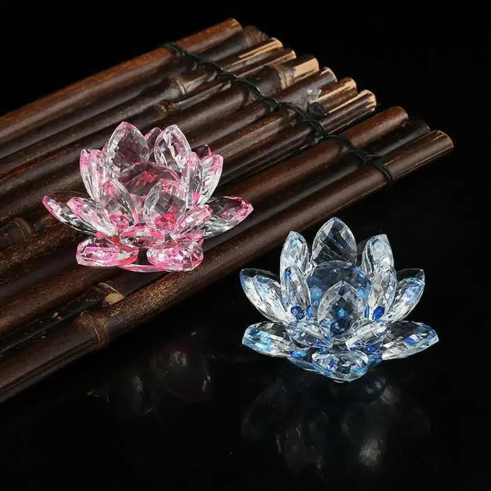 60-140mm Crystal Lotus Flower Figurine Home  Decoration - Glass Craft Paperweight - Table Ornaments