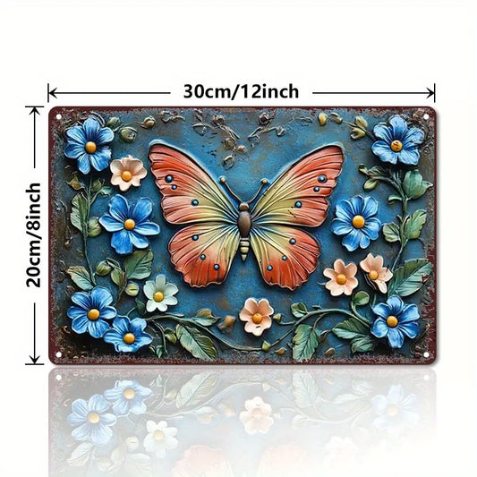Butterfly & Floral Aluminum Metal Sign