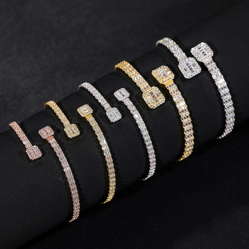 New Arrival - Cubic Zirconia Baguette Bracelets - Mens Bangles Iced Out