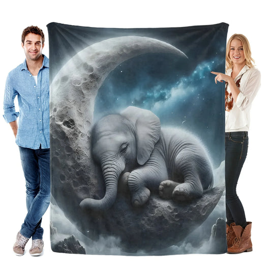 [Machine Washable Travel Blanket -  1pc Elephant Leaning On The Moon Sleeping