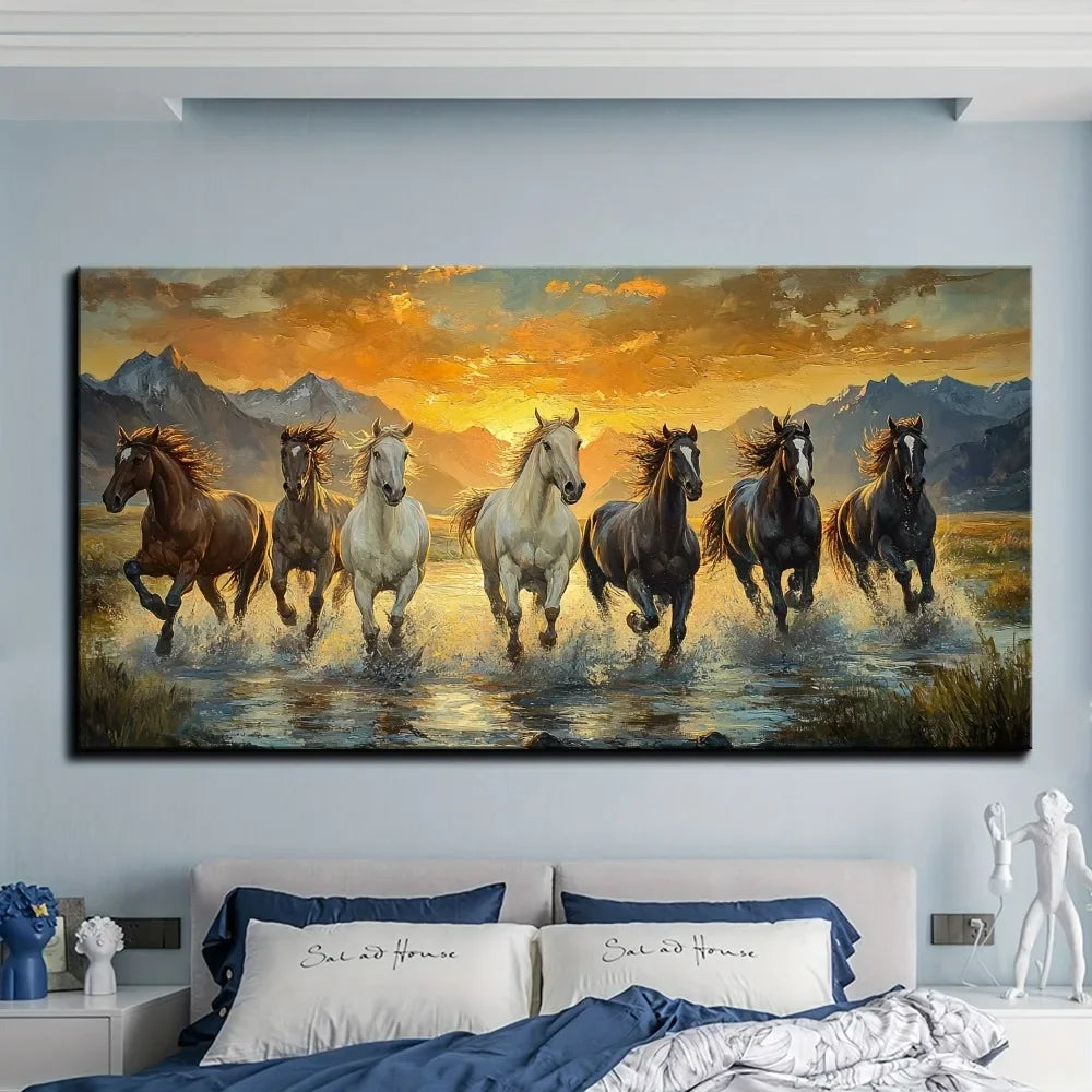 Elegant  Seven horse canvas wall art