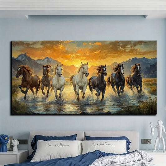 Elegant  Seven horse canvas wall art