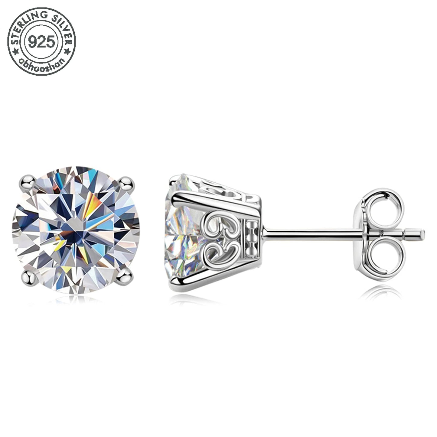 925 silver, moissanite stud earrings,- men's earrings,, set with 6/7/8mm moissanite,