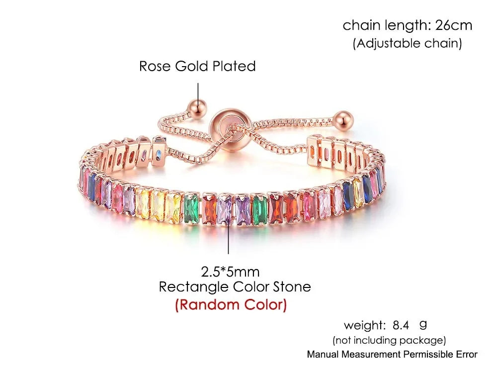 Adjustable Multicolor Tennis Bracelets for Women - Ladies  Rainbow Colorful Zircon Charm Bracelet