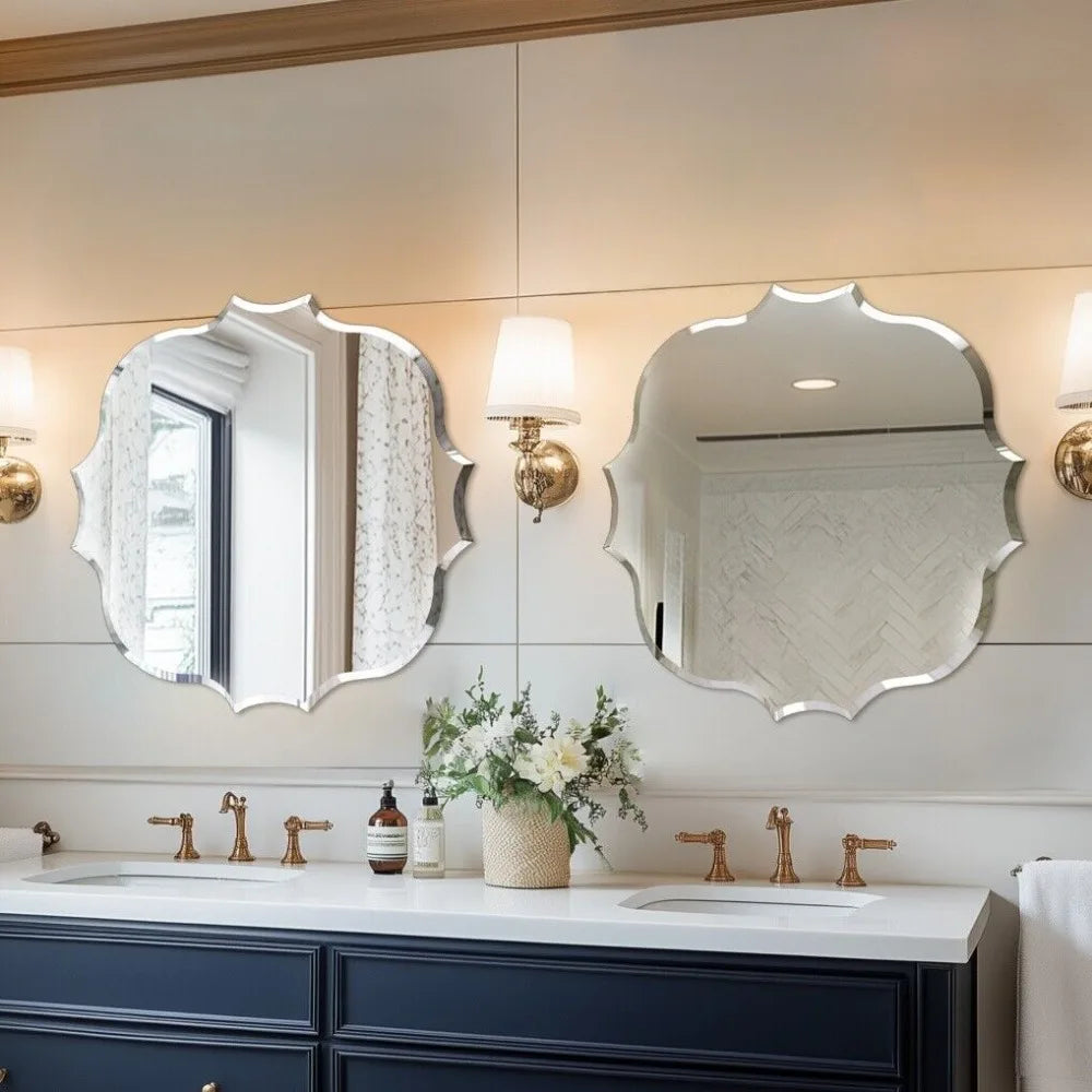 Wall Mirror Scalloped Frameless Beveled Edge
