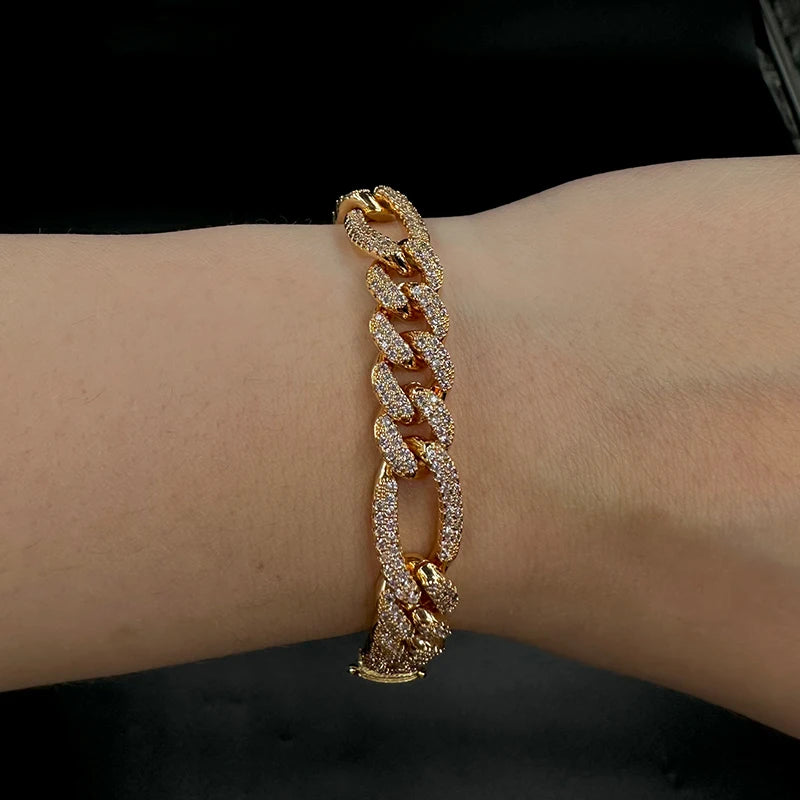 Figaro Bracelet Prong Setting - Real Gold Plated  Jewelry