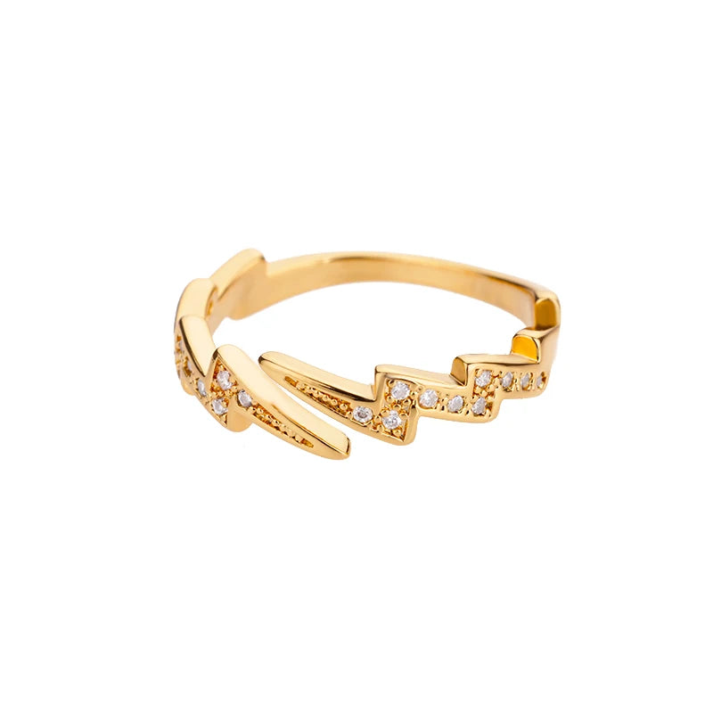 Rainbow Zircon Rings For Women Stainless Steel Gold Color - Geometric Adjustable Ring J