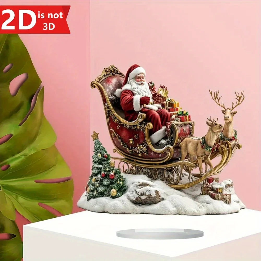 2D Santa & Reindeer Sled Pendant. - Multi-purpose holiday decor for home, office & kitchen