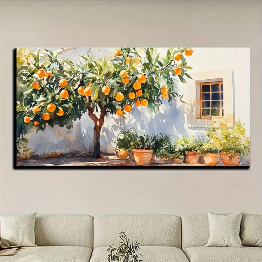 Orange tree and  painting ,rustic cottage
