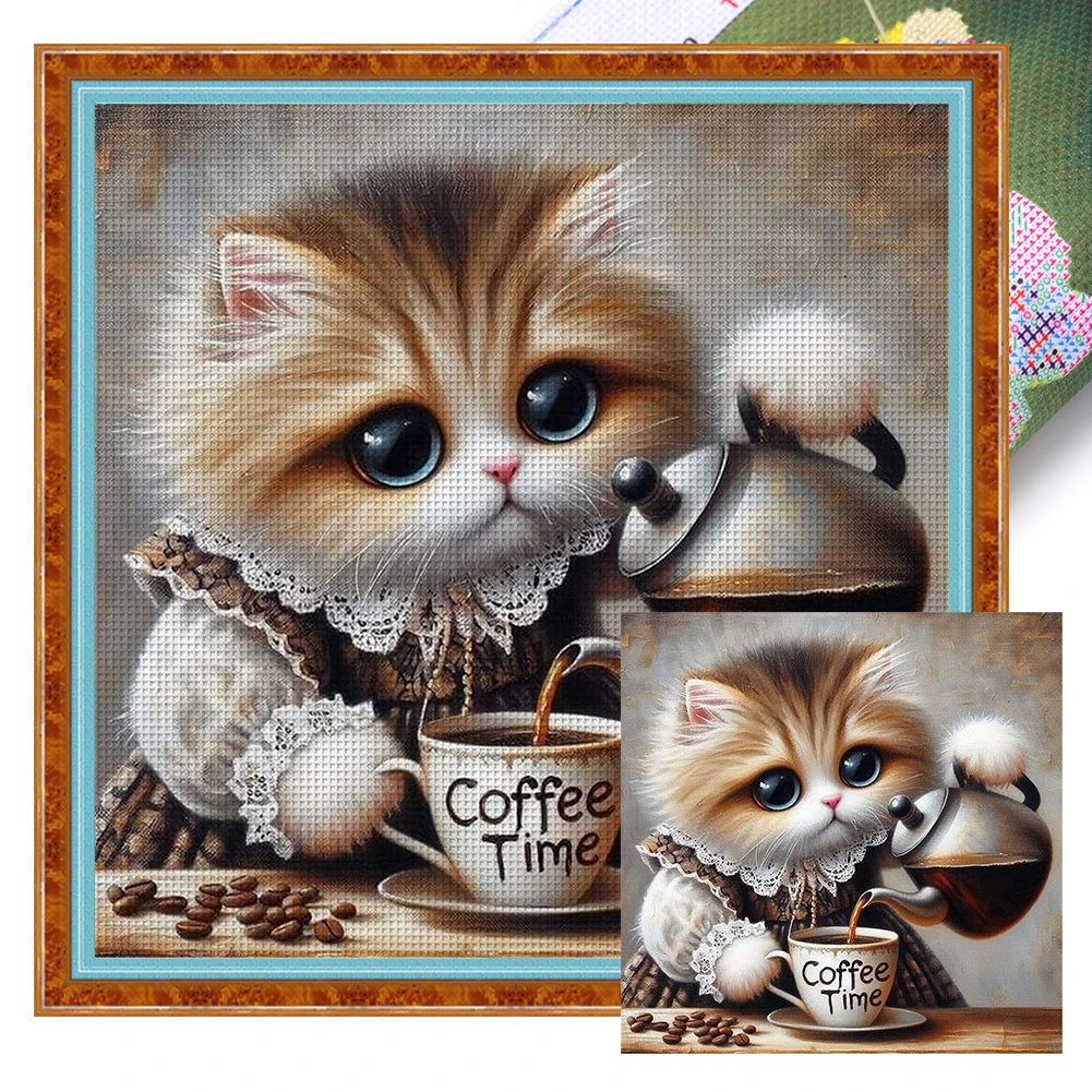 Full Embroidery Eco-cotton Thread 11CT Printed Cat Cross Stitch