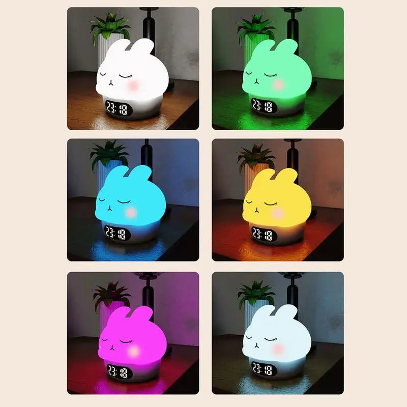 Bunny Alarm Clock Sleep Training Night Lights Rabbit Silicone Pat Light Rabbit Digital Alarm Clock Fun Rabbit Wake up Lamp