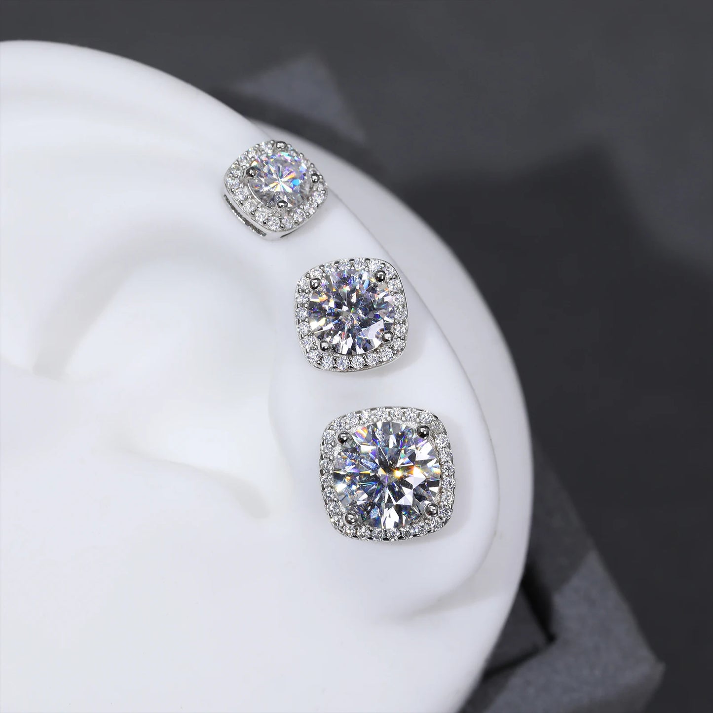 Classic Fashion Real Moissanite Stud Earrings For Women.  Sterling Silver Sparkling Engagement & Wedding Gifts