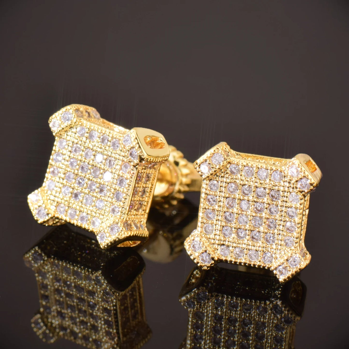 10MM Square Zircon Earring Gold,  silver Color - Men Women Screw Stud Earrings