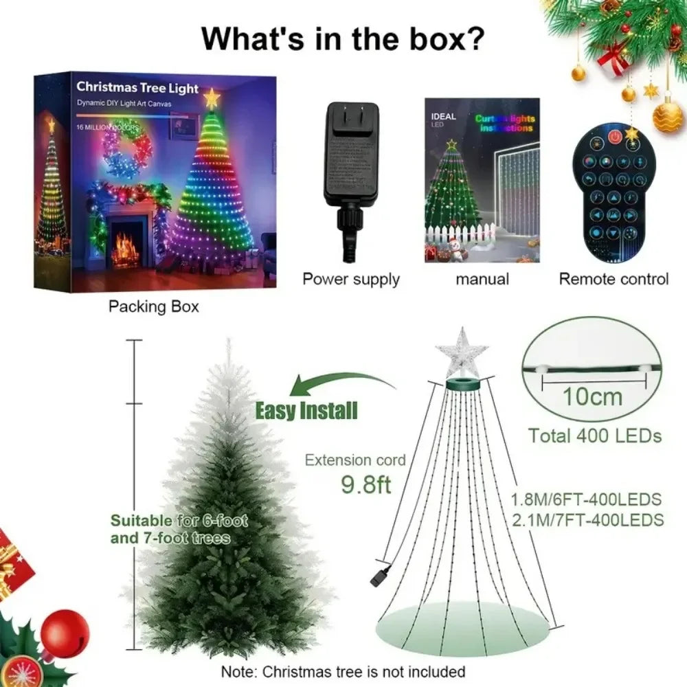 Smart WiFi APP Christmas Tree Light 400 LED Music Sync DIY Pattern Waterproof for Indoor Outdoor Christmas Tree Decoration Gift