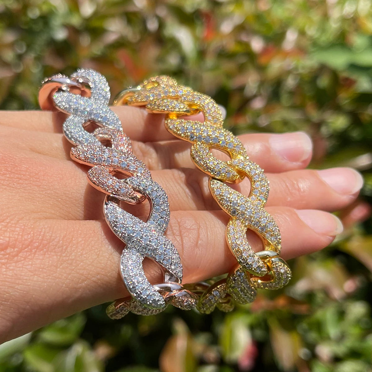 Bubble Letter Iced Out Infinity Bracelets for Men - Real Gold Plated Cubic Zirconia  Jewelry