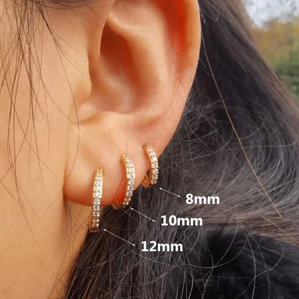 1Pair Stainless Steel Minimal Hoop Earrings - Crystal Zirconia -Small Huggie Thin Cartilage Earrings