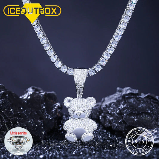 Exquisite Moissanite Fashion Bear Pendant Necklace