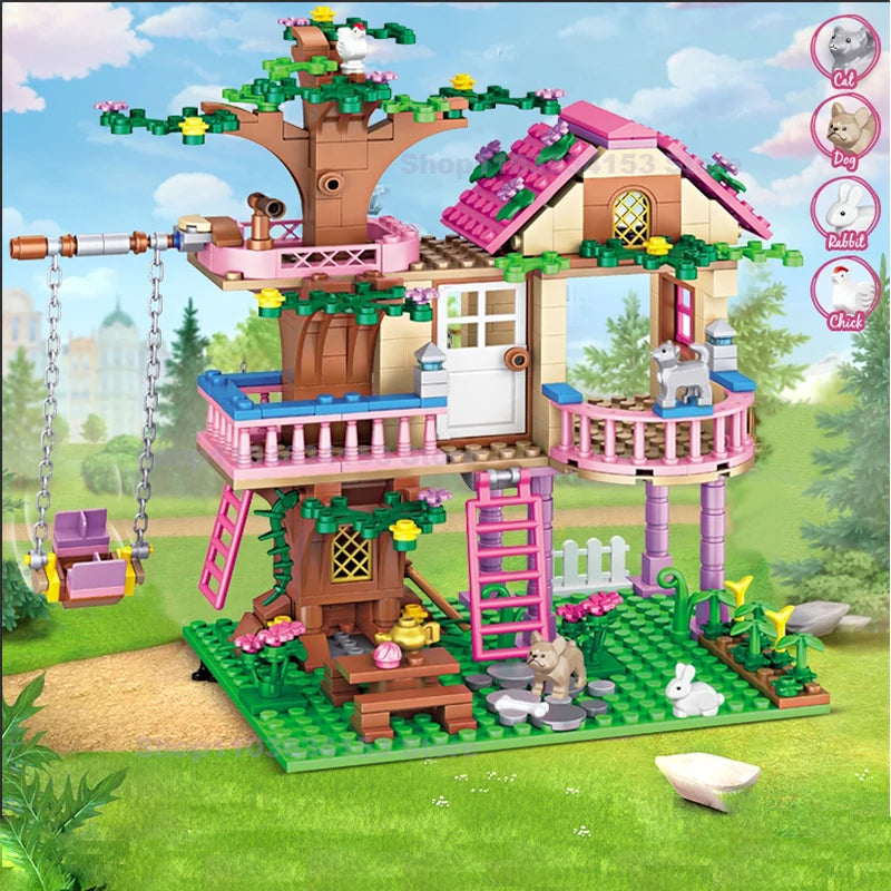 Friends City Tree House Summer Holiday - Villa Castle Building Blocks Sets - Figures Garden DIY - Toys for Kids Girl Birthday Gift