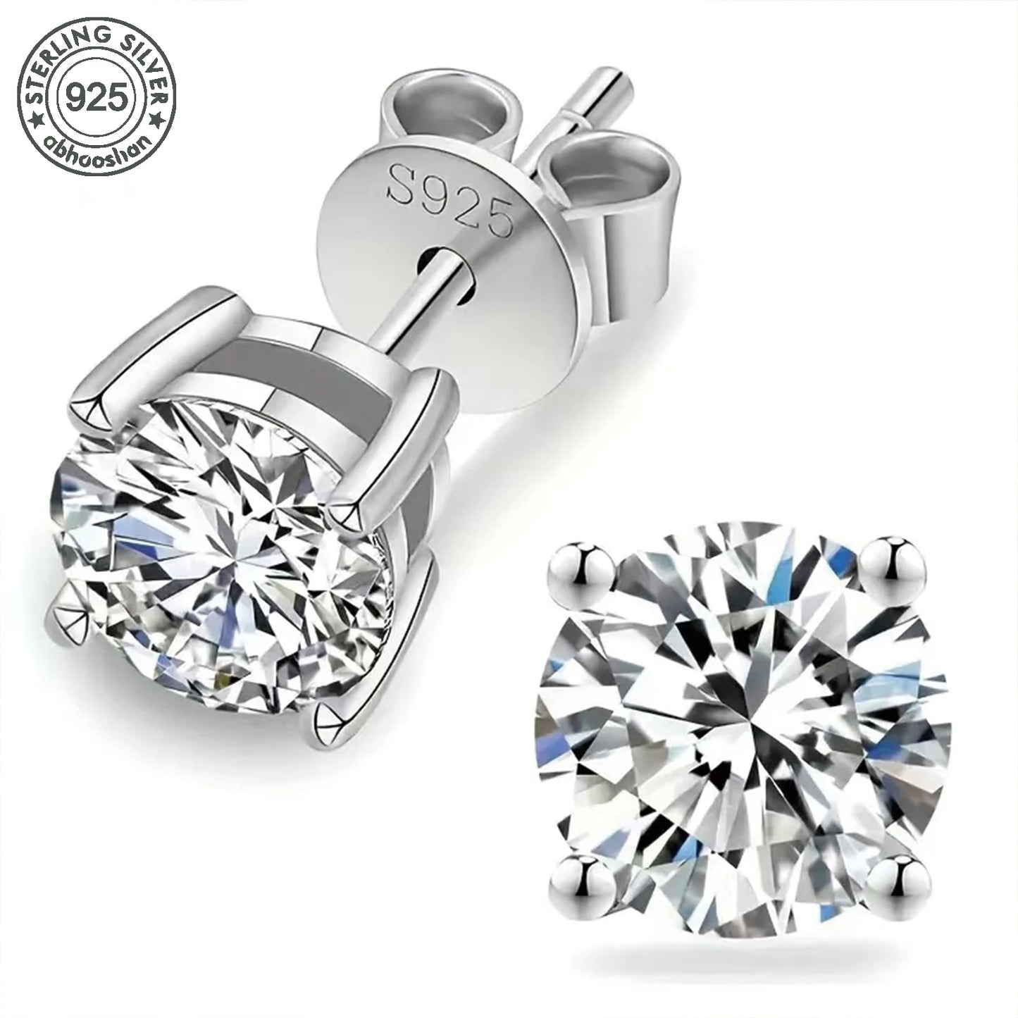 925 silver, moissanite stud earrings,- men's earrings,, set with 6/7/8mm moissanite,