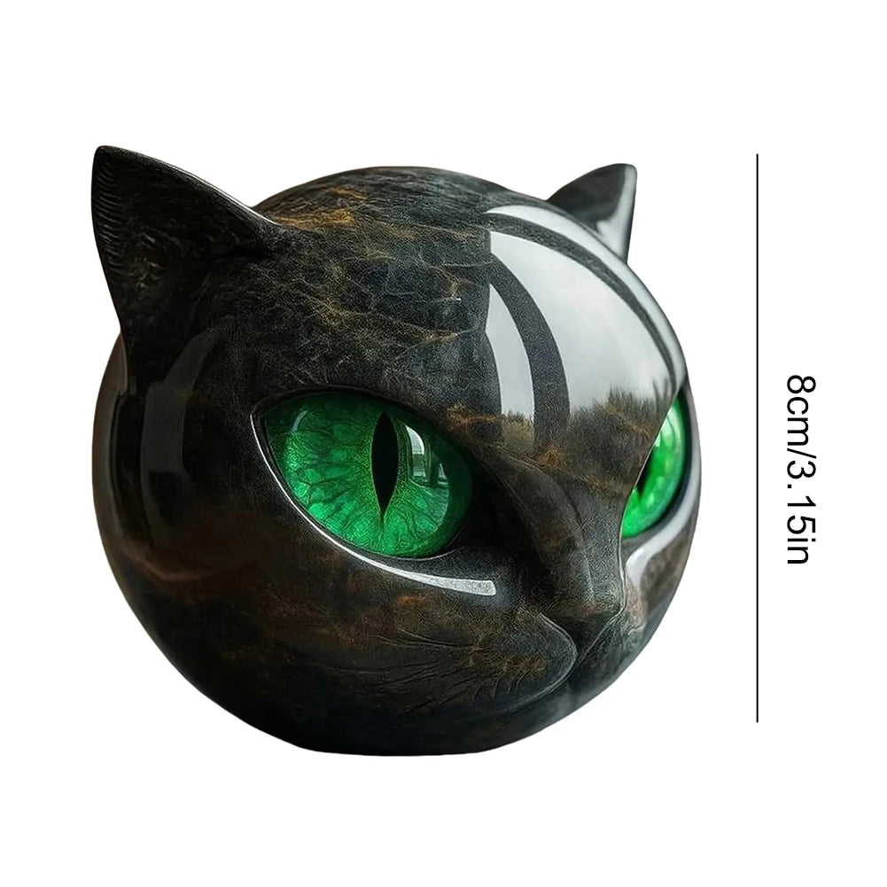 Black Obsidian Crystal Gemstone Cat - Cat Head Sculpture for Halloween & Christmas