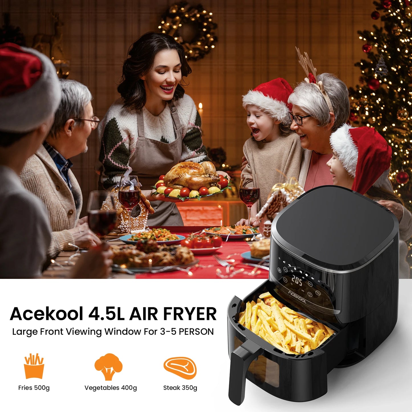 5 Quart Digital Display Air Fryer Toaster Oven Combo with 8 Cooking Presets - Oilless Cooker,- Visible Window,- Dishwasher Safe