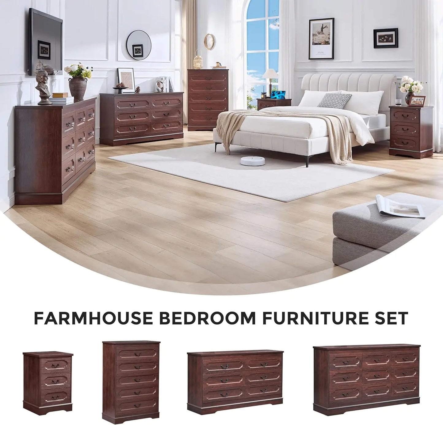 5 Drawer Dresser for Bedroom  Cherry Wood
