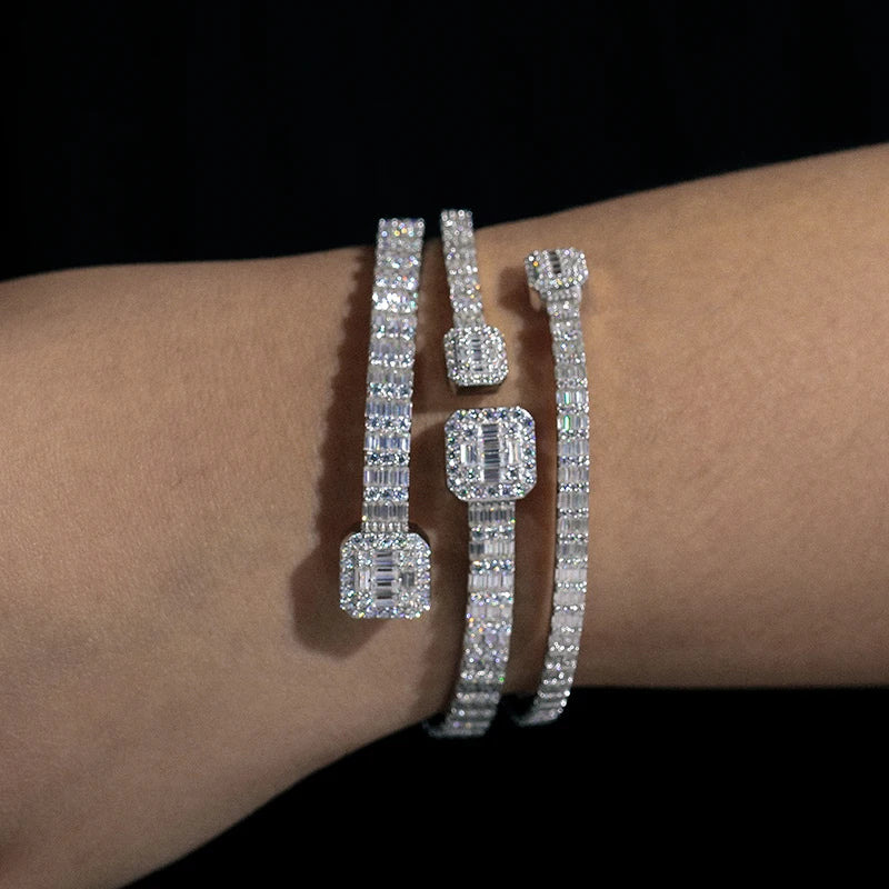 New Arrival - Cubic Zirconia Baguette Bracelets - Mens Bangles Iced Out