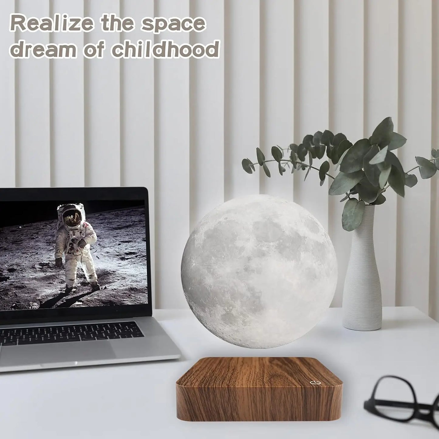 Magnetic Floating Rotating Moon Lamp with Wooden Base, 3 Color Temperature LED Night Lights