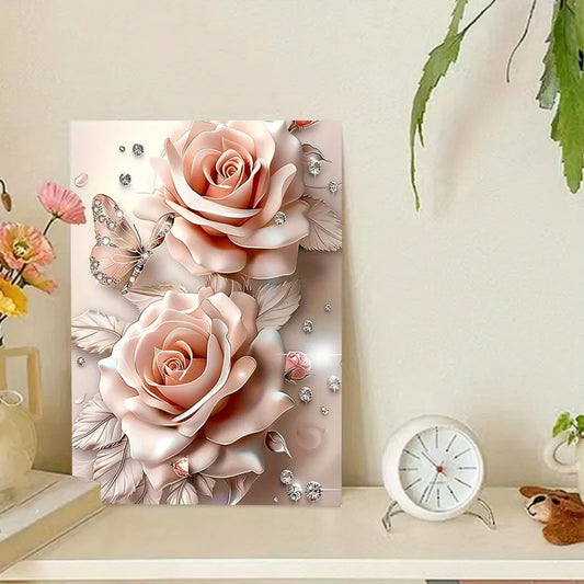Creative Wall Art  Pink Rose Butterfly Canvas
