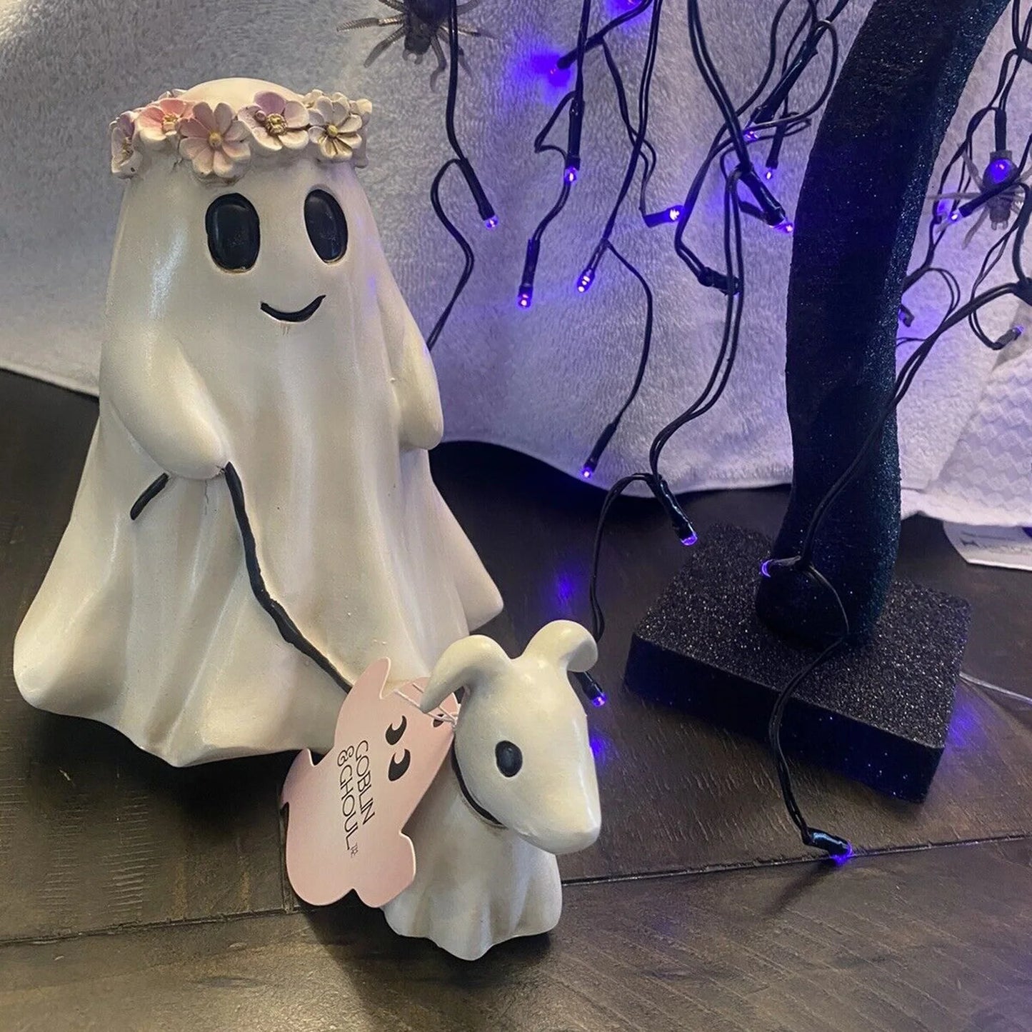 Halloween Ghost Walking Dog Statue