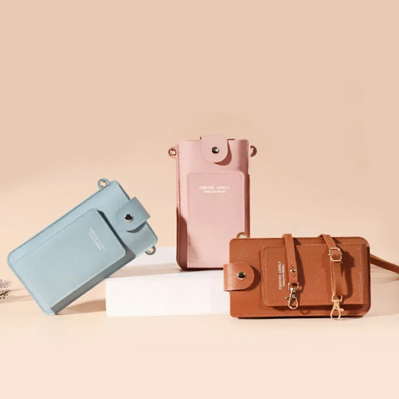 Women Bags Soft Leather Wallets - Touch Screen Cell Phone Purse - Crossbody Shoulder Strap Handbag
