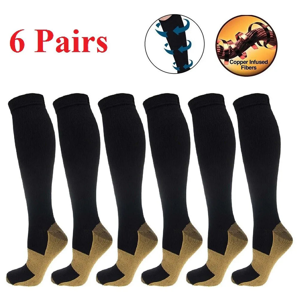 6 Pair Copper Compression Socks Women -Men Anti Fatigue Pain Relief Graduated Unisex Compression Stockings- Knee High 20-30 MmHg